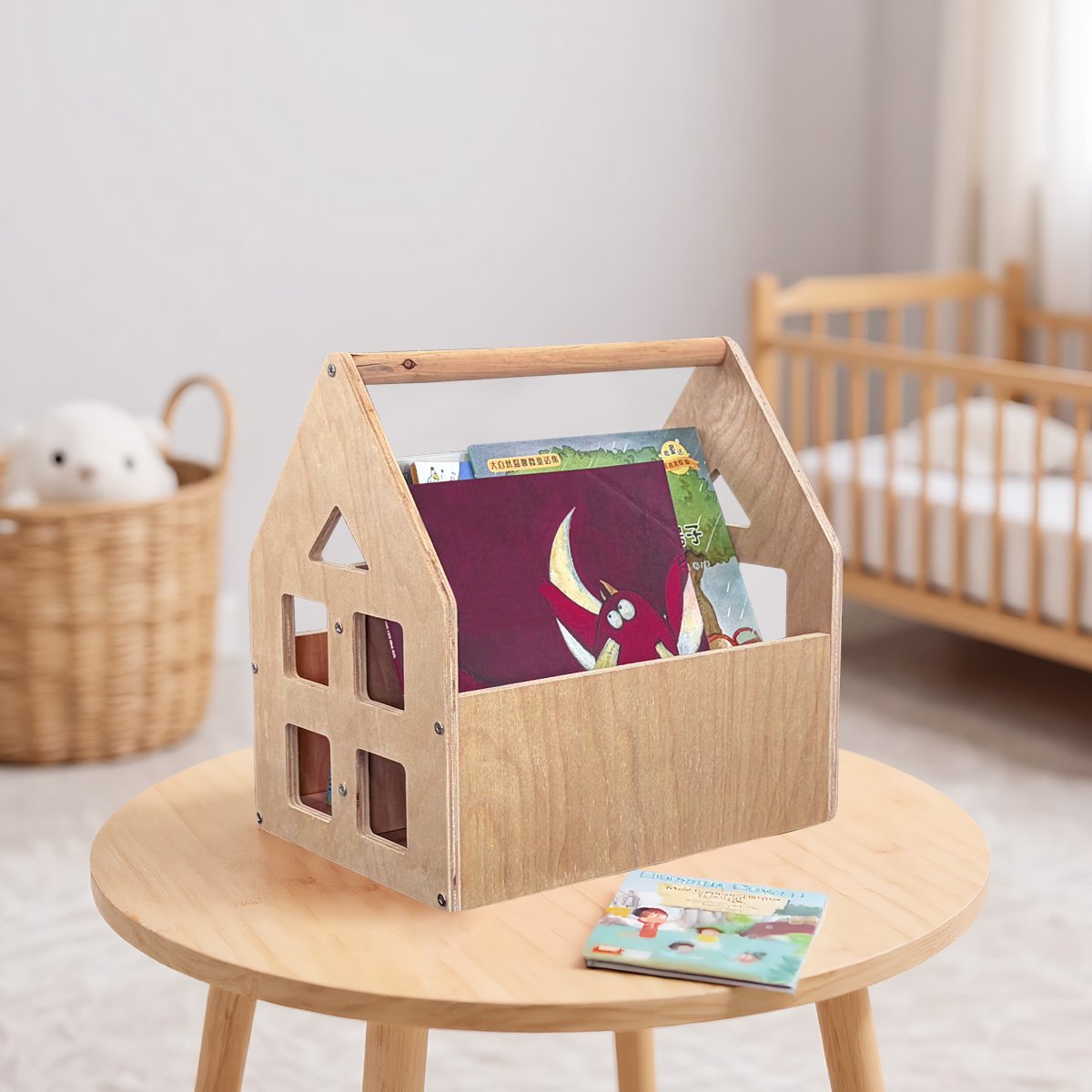 Toddler Bookshelf Double-Sided with 2 Tier Wooden Montessori Book Rack for Baby Nursery Room, Bedroom Bookcase Storage Organizer - Image 2