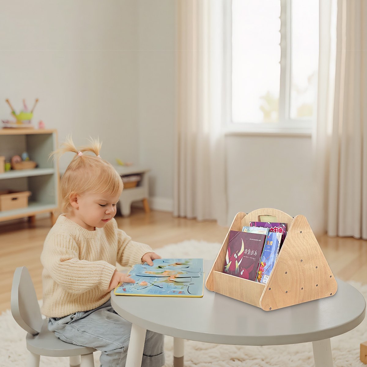 Toddler Bookshelf Double-Sided with 4 Tier Wooden Montessori Book Rack for Baby Nursery Room, Bedroom Bookcase Storage Organizer - Image 2