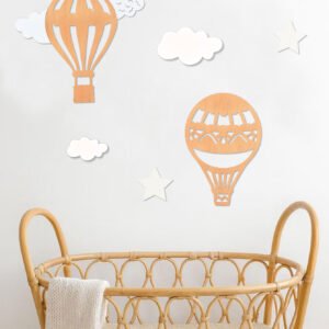 13Pcs Ins Wooden Hot Air Balloon Cloud Star Set Wall Stickers Home Decoration Background Wooden Wall Stickers Holiday Decoration Wall Crafts Cute Wooden Balloon Wall Stickers for Boys and Girls' Rooms Homestay Coffee Bar Decorative Wall Decorations