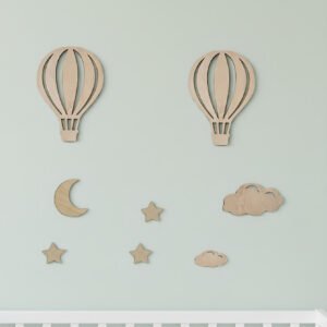 Wooden Hot Air Balloon, Cloud & Star Wall Stickers – Creative Kids' Room, Nursery & Kindergarten Decor – Mix & Match Freely