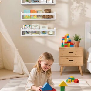 Wooden Wall-Mounted Bookshelf for Kids, 1/3-Piece Set – Floating Nursery Shelves, Minimalist Wall Storage & Picture Book Display Rack