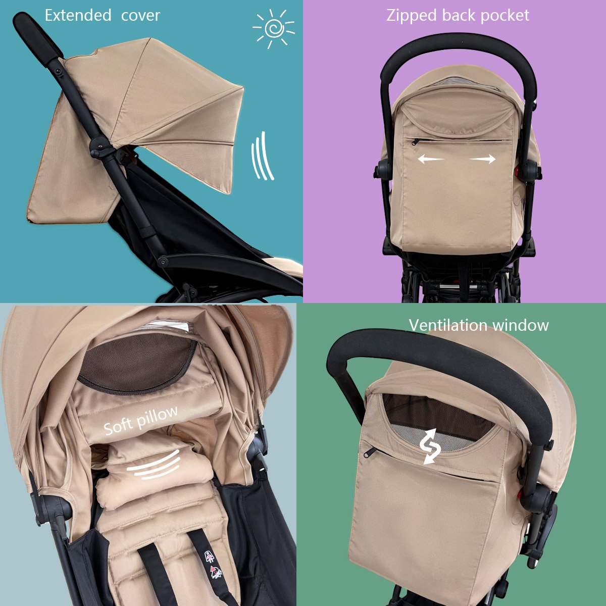 3pcs/set 175 Canopy Cover Seat Cushion Compatible With Babyzen YOYO Cover Seat Mattress With Zipper Pocket Stroller Accessories - Image 2