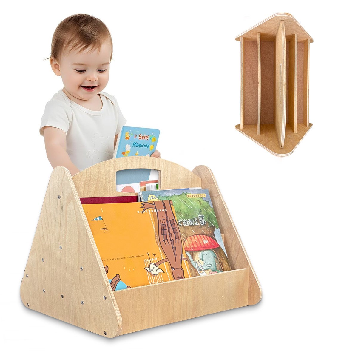Toddler Bookshelf Double-Sided with 4 Tier Wooden Montessori Book Rack for Baby Nursery Room, Bedroom Bookcase Storage Organizer - Image 5