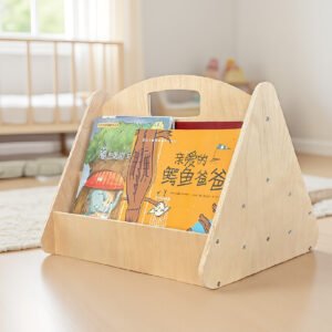 Toddler Bookshelf Double-Sided with 4 Tier Wooden Montessori Book Rack for Baby Nursery Room, Bedroom Bookcase Storage Organizer
