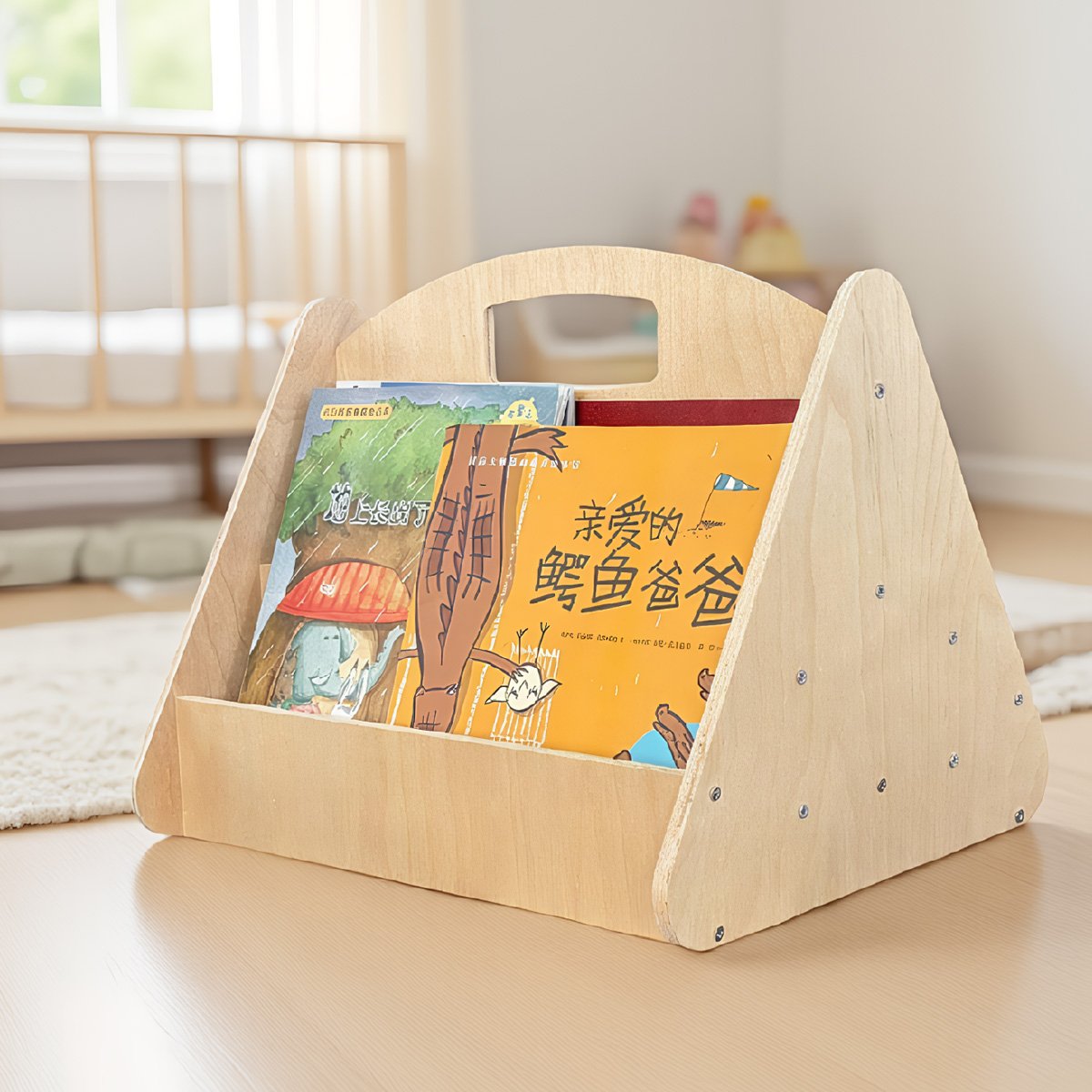 Toddler Bookshelf Double-Sided with 4 Tier Wooden Montessori Book Rack for Baby Nursery Room, Bedroom Bookcase Storage Organizer